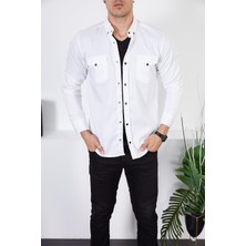 Enzim Jeans Erkek Slim Fit Beyaz Kot Gömlek