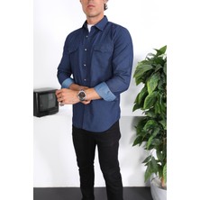 Enzim Jeans Erkek Yıkamalı Kot Gömlek