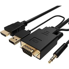 Koodmax - VGA To HDMI Kablo Çevirici Dönüştürücü 3.5mm Ses ve USB Güç Destekli - 1080P - 2 Metre