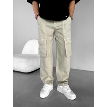 Abluka Online Erkek %100 Pamuk Ipli Baggy Kargo Patch Detaylı Pantolon Taş Rengi