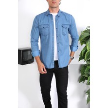 Enzim Jeans Erkek Yıkamalı Kot Gömlek