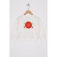 Zepkids Basket Topu Nakışlı Ekru Renk Erkek Çocuk Sweatshirt