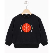 Zepkids Basket Topu Nakışlı Siyah Renk Erkek Çocuk Sweatshirt