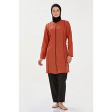Rozamay Su Itici Paraşüt Kumaş Önden Fermuarlı Büyük Beden Seçenekli Kadın Tesettür Mayo 9075