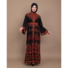 Ajurlu İspanyol Kollu Dik Yakalı Fermuarlı Nakışlı Geleneksel Kadın Elbise M-3XL C100021