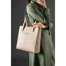 Just Polo Kadın Kum-Taba Gofraj Baskılı Büyük Boy Omuz ÇANTASI-J4067