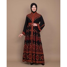 Ajurlu İspanyol Kollu Dik Yakalı Fermuarlı Nakışlı Geleneksel Kadın Elbise M-3XL C100021