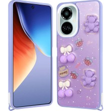 Coolacs Tecno Camon 19 ile Uyumlu Kılıf Parlayan Sıvılı Simli Kabartma Figürlü Kapak