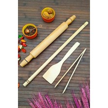 Swencraft Oklava Merdane Seti Doğal Ahşap 4lü Set 50 cm Oklava Sabit Spatula, Maşa,merdane