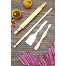 Swencraft Oklava Merdane Seti Doğal Ahşap 4lü Set 50 cm Oklava Sabit Spatula, Maşa,merdane