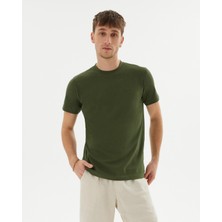 Ayma Active Erkek Haki Basic T-Shirt - Organik Pamuk, Kalın Bantlı Yaka, Rahat Kesim, Nefes Alan Günlük Tişört