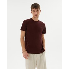 Ayma Active Erkek Bordo Kahverengi  Basic T-Shirt - Organik Pamuk, Kalın Bantlı Yaka, Rahat Kesim, Nefes Alan Günlük Tişört