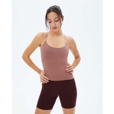 Ayma Active Kadın Gül Kurusu Pembe Sütyenli Yoga Atlet - GOTS Organik Pamuk, İç Sütyenli, Ayarlanabilir Askılı, Yüzücü Sırtlı, Çıkarılabilir Pedli Spor Atlet