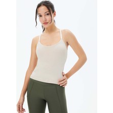 Ayma Active Kadın Açık Gri  Sütyenli Yoga Atlet - GOTS Organik Pamuk, İç Sütyenli, Ayarlanabilir Askılı, Yüzücü Sırtlı, Çıkarılabilir Pedli Spor Atlet