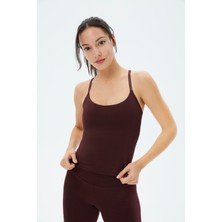 Ayma Active Kadın Bordo Kahverengi  Sütyenli Yoga Atlet - GOTS Organik Pamuk, İç Sütyenli, Ayarlanabilir Askılı, Yüzücü Sırtlı, Çıkarılabilir Pedli Spor Atlet