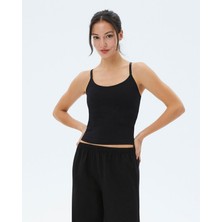 Ayma Active Kadın Siyah Sütyenli Yoga Atlet - GOTS Organik Pamuk, İç Sütyenli, Ayarlanabilir Askılı, Yüzücü Sırtlı, Çıkarılabilir Pedli Spor Atlet