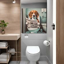 Gaagart Tekli Kare Kanvas Banyo Tablosu Gazete Okuyan Beagle Köpek