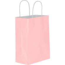 Omeyva Büküm Saplı Kraft Kağıt Çanta Karton Hediyelik Poşet Torba - Pembe - 18X24 Cm. - 10 Adetlik Paket