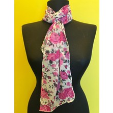 Gönülden Tasarım Çiçek Desenli Tül Kadın Fular Boyun Bağı Saç Bandı