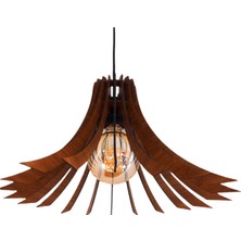 Hü Ma Tasarım ve Aksesuar Flower Doğal Ahşap Mdf 3D Lazer Kesim Rustik Salon Avize