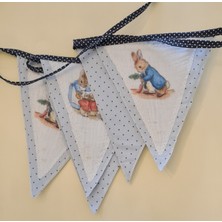 Leylace Mavi Peter Rabbit Desenli Erkek Çocuk Odası Duvar Süsü 5 Parça Üçgen Kumaş Bayrak Flama Banner 4