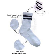 Premium Natural Socks Bambu  Beyaz Tenis Kolej Çizgili Premium Kutulu Dikişsiz Soket Çorap 3'lü