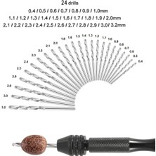 Depolife Mekanik El Matkabı Pim Mengenesi 24'lü Matkap Ucu Seti Otomatik Mandrenli Hassas Takı Saatci Boncuk
