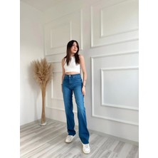 Key Moda Kadın Geniş Palazzo Kot Pantolon Mavi