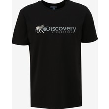 Discovery Expedition Siyah Erkek Bisiklet Yaka Basic Baskılı T-Shirt D4SM-TST3308
