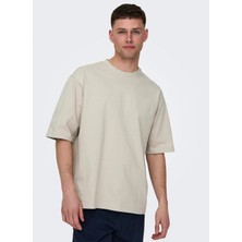 Only & Sons O Yaka Baskılı Açık Bej Erkek T-Shirt Onsles Classıques Rlx Ss Tee