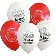 Tüftürük 20 Adet Balon 23 Nisan Baskılı Kırmızı Beyaz Balon - 23 Nisan Balon Süslemeleri