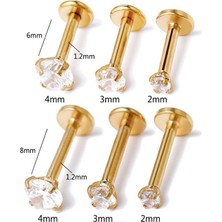 Mazen Cerrahi Çelik Taşlı Piercing, Tragus 6 mm Bar Uzunluğu Gümüş Renk ( Taş Ebat Seçiniz)