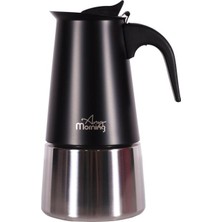 Any Morning FE001-6 Espresso Kahve Makinesi Paslanmaz Çelik Indüksiyonlu Moka Pot 300 ml Siyah