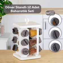 Porsima 1081 Kare Prizma Döner Standlı Döner Kapaklı 12'li Cam Baharatlık-Düzenleyici Organizer -Standlı Baharatlık