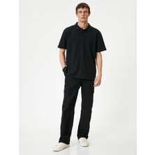 Koton 4SAM10003MK 999 Siyah Erkek Pamuk Jersey Kısa Kollu Polo Yaka Basic T-Shirt