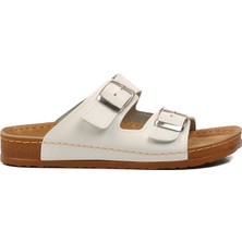 Ayakmod 20-972 Beyaz Kadın Çift Bantlı Terlik