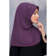 Hürrem Bone Violet Pratik Hazır Geçmeli Tesettür Eşarp Sandy Kumaş Elişi Çiçek Işlemeli Pullu 1604_21