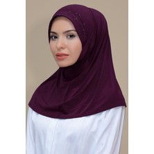 Hürrem Bone Mürdüm Pratik Hazır Geçmeli Tesettür Eşarp Sandy Kumaş Elişi Çiçek Işlemeli Laleli 1603_07