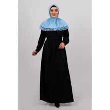 Hürrem Bone Bebe Mavisi Pratik Hazır Geçmeli Tesettür Eşarp Viskon Kumaş Çıtçıtlı Dantelli 2105_11