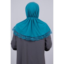 Hürrem Bone Mavi Pratik Hazır Geçmeli Tesettür Eşarp Viskon Kumaş Çıtçıtlı Dantelli 2105_34