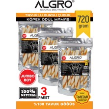 Algro %100 Tavuk Göğüs Etli Jumbo Boy Burgu Çubuk 240 gr Sığır Derisi 3 Paket