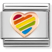 Nomination Composable Classic Dekoratif Link - Semboller - Renkli Kalp -  9k Rose Altın