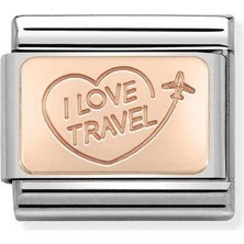 Nomination Composable Classic Dekoratif Link - Plakalar Semboller - Seyahatı Seviyorum -  9k Rose Altın