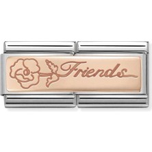 Nomination Composable Classic Dekoratif Link - Ikili Gravür - Arkadaş -  9k Rose Altın