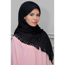 Hürrem Bone Siyah Arkadan Bağlamalı Tesettür Eşarp Kesik Elyaf Piliseli Saçaklı Lazer Kesim 1919_01