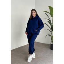 Yakamel Kadın 3 Iplik Şardonlu Oversize Eşofman Takımı