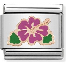 Nomination Composable Classic Dekoratif Link - Semboller - Fuşya Hibiscus -  9k Rose Altın