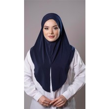 Hürrem Bone Lacivert Pratik Hazır Geçmeli Tesettür Eşarp Sandy Kumaş Yırtmaçlı Düz Hijab 2310_02
