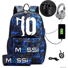 Songli Koyu Haki Messi Sırt Çantası Hafif Dizüstü Kadın Erkek Rahat USB Okul Çantaları Gençlik Seyahat Sırt Çantası Gençler Açık Spor Öğrencileri Mochilas (Yurt Dışından)