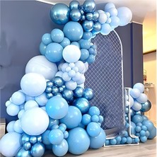 Balonevi Parlak Krom Mavi ve Pastel Beyaz Balon 20 Adet